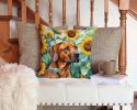 Rhodesian Ridgeback in Sunflowers Throw Pillow Machine Washable, Indoor Outdoor Decorative Pillow for Couch, Bed or Patio, 14Hx14W