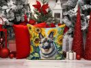 Norwegian Elkhound in Sunflowers Throw Pillow Machine Washable, Indoor Outdoor Decorative Pillow for Couch, Bed or Patio, 14Hx14W