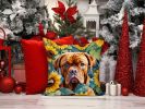 Dogue de Bordeaux in Sunflowers Throw Pillow Machine Washable, Indoor Outdoor Decorative Pillow for Couch, Bed or Patio, 14Hx14W
