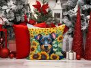 Manchester Terrier in Sunflowers Throw Pillow Machine Washable, Indoor Outdoor Decorative Pillow for Couch, Bed or Patio, 14Hx14W