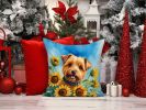 Norfolk Terrier in Sunflowers Throw Pillow Machine Washable, Indoor Outdoor Decorative Pillow for Couch, Bed or Patio, 14Hx14W