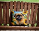 Brussels Griffon in Sunflowers Throw Pillow Machine Washable, Indoor Outdoor Decorative Pillow for Couch, Bed or Patio, 14Hx14W