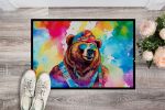 Hippie Animal Grizzly Bear Doormat Front Door Mat Indoor Outdoor Rugs for Entryway, Non Slip Washable Low Pile, 24H X 36W