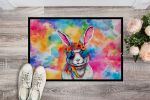Hippie Animal Rabbit Doormat Front Door Mat Indoor Outdoor Rugs for Entryway, Non Slip Washable Low Pile, 24H X 36W