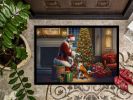 Basenji and Santa Claus Doormat Front Door Mat Indoor Outdoor Rugs for Entryway, Non Slip Washable Low Pile, 24H X 36W