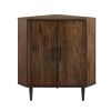 Contemporary 2-Door Mixed-Material Corner Accent Cabinet - Dark Walnut