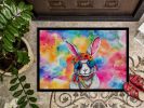 Hippie Animal Rabbit Doormat Front Door Mat Indoor Outdoor Rugs for Entryway, Non Slip Washable Low Pile, 24H X 36W