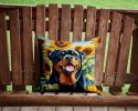 Rottweiler in Sunflowers Throw Pillow Machine Washable, Indoor Outdoor Decorative Pillow for Couch, Bed or Patio, 14Hx14W