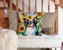 Papillon in Sunflowers Throw Pillow Machine Washable, Indoor Outdoor Decorative Pillow for Couch, Bed or Patio, 14Hx14W
