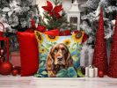 English Cocker Spaniel in Sunflowers Throw Pillow Machine Washable, Indoor Outdoor Decorative Pillow for Couch, Bed or Patio, 14Hx14W