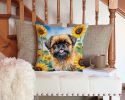 Brussels Griffon in Sunflowers Throw Pillow Machine Washable, Indoor Outdoor Decorative Pillow for Couch, Bed or Patio, 14Hx14W