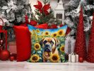 Mastiff in Sunflowers Throw Pillow Machine Washable, Indoor Outdoor Decorative Pillow for Couch, Bed or Patio, 14Hx14W