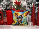Miniature Pinscher in Sunflowers Throw Pillow Machine Washable, Indoor Outdoor Decorative Pillow for Couch, Bed or Patio, 14Hx14W