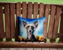 Chinese Crested in Sunflowers Throw Pillow Machine Washable, Indoor Outdoor Decorative Pillow for Couch, Bed or Patio, 14Hx14W