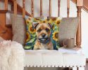 Border Terrier in Sunflowers Throw Pillow Machine Washable, Indoor Outdoor Decorative Pillow for Couch, Bed or Patio, 14Hx14W