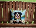 Bernese Mountain Dog Luau Throw Pillow Machine Washable, Indoor Outdoor Decorative Pillow for Couch, Bed or Patio, 14Hx14W