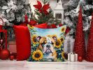 English Bulldog in Sunflowers Throw Pillow Machine Washable, Indoor Outdoor Decorative Pillow for Couch, Bed or Patio, 14Hx14W