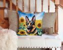German Shepherd in Sunflowers Throw Pillow Machine Washable, Indoor Outdoor Decorative Pillow for Couch, Bed or Patio, 14Hx14W