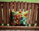 Rhodesian Ridgeback in Sunflowers Throw Pillow Machine Washable, Indoor Outdoor Decorative Pillow for Couch, Bed or Patio, 14Hx14W