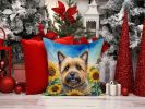 Cairn Terrier in Sunflowers Throw Pillow Machine Washable, Indoor Outdoor Decorative Pillow for Couch, Bed or Patio, 14Hx14W