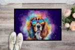 Cavalier Spaniel Hippie Dawg Doormat Front Door Mat Indoor Outdoor Rugs for Entryway, Non Slip Washable Low Pile, 24H X 36W