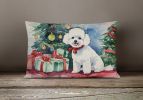 Waiting on Christmas Throw Pillow Throw Pillow for Indoor Couch Bed Outdoor Patio Washable, Bichon Frise 1265,12Hx16W