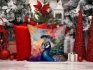 Peacock Throw Pillow Machine Washable, Indoor Outdoor Decorative Pillow for Couch, Bed or Patio, 14Hx14W