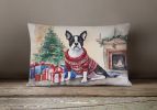 Waiting on Christmas Throw Pillow Throw Pillow for Indoor Couch Bed Outdoor Patio Washable, Boston Terrier 1277,12Hx16W