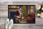 Basenji and Santa Claus Doormat Front Door Mat Indoor Outdoor Rugs for Entryway, Non Slip Washable Low Pile, 24H X 36W