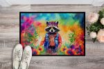 Hippie Animal Raccoon Doormat Front Door Mat Indoor Outdoor Rugs for Entryway, Non Slip Washable Low Pile, 24H X 36W