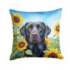 Labrador Retriever in Sunflowers Throw Pillow Machine Washable, Indoor Outdoor Decorative Pillow for Couch, Bed or Patio, 14Hx14W