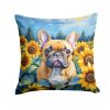 French Bulldog in Sunflowers Throw Pillow Machine Washable, Indoor Outdoor Decorative Pillow for Couch, Bed or Patio, 14Hx14W