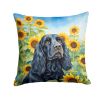 Cocker Spaniel in Sunflowers Throw Pillow Machine Washable, Indoor Outdoor Decorative Pillow for Couch, Bed or Patio, 14Hx14W