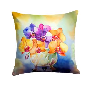 Orchids in Watercolor Throw Pillow Machine Washable, Indoor Outdoor Decorative Pillow for Couch, Bed or Patio, 14Hx14W (Default: Default)