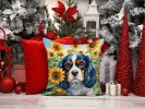 Cavalier Spaniel in Sunflowers Throw Pillow Machine Washable, Indoor Outdoor Decorative Pillow for Couch, Bed or Patio, 14Hx14W