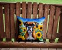 Boxer in Sunflowers Throw Pillow Machine Washable, Indoor Outdoor Decorative Pillow for Couch, Bed or Patio, 14Hx14W