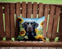 Labrador Retriever in Sunflowers Throw Pillow Machine Washable, Indoor Outdoor Decorative Pillow for Couch, Bed or Patio, 14Hx14W