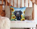 Labrador Retriever in Sunflowers Throw Pillow Machine Washable, Indoor Outdoor Decorative Pillow for Couch, Bed or Patio, 14Hx14W
