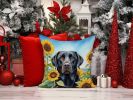 Labrador Retriever in Sunflowers Throw Pillow Machine Washable, Indoor Outdoor Decorative Pillow for Couch, Bed or Patio, 14Hx14W