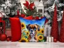 Boxer in Sunflowers Throw Pillow Machine Washable, Indoor Outdoor Decorative Pillow for Couch, Bed or Patio, 14Hx14W