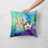 Orchids in Watercolor Throw Pillow Machine Washable, Indoor Outdoor Decorative Pillow for Couch, Bed or Patio, 18Hx18W