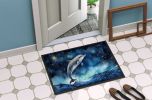 Dolphin in a Starry Sea Doormat Front Door Mat Indoor Outdoor Rugs for Entryway, Non Slip Washable Low Pile, 24H X 36W