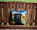 Newfoundland in Sunflowers Throw Pillow Machine Washable, Indoor Outdoor Decorative Pillow for Couch, Bed or Patio, 14Hx14W