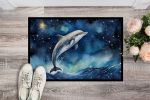 Dolphin in a Starry Sea Doormat Front Door Mat Indoor Outdoor Rugs for Entryway, Non Slip Washable Low Pile, 24H X 36W
