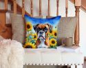 Boxer in Sunflowers Throw Pillow Machine Washable, Indoor Outdoor Decorative Pillow for Couch, Bed or Patio, 14Hx14W