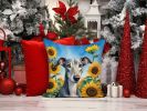 Greyhound in Sunflowers Throw Pillow Machine Washable, Indoor Outdoor Decorative Pillow for Couch, Bed or Patio, 14Hx14W