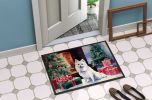 Japanese Spitz Cozy Christmas Doormat Front Door Mat Indoor Outdoor Rugs for Entryway, Non Slip Washable Low Pile, 24H X 36W