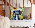 Great Dane in Sunflowers Throw Pillow Machine Washable, Indoor Outdoor Decorative Pillow for Couch, Bed or Patio, 14Hx14W