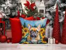 French Bulldog in Sunflowers Throw Pillow Machine Washable, Indoor Outdoor Decorative Pillow for Couch, Bed or Patio, 14Hx14W