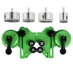 Tile Hole Saw Guide Jig Fixture Adjustable Portable with 2 Suction Cups for Ceramic Glass Porcelain Marble Locator with 4 Drill Bits (Option: 4bitAndPositioner)